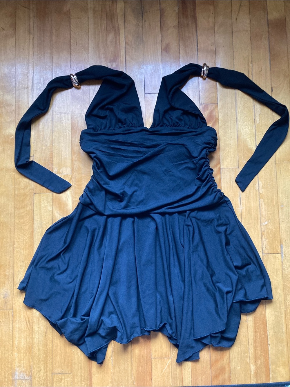 Black Halter Mini Dress with Ring-Detail Straps